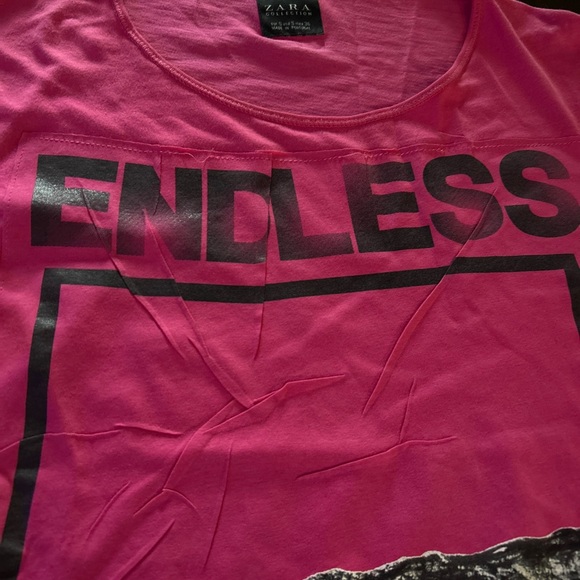 Zara Men Endless Folded Wrinkle Graphic T Shirt Pink Size Small - Picture 2 of 5